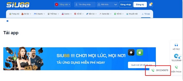 Liên hệ HOTLINE để mở khóa SIU88